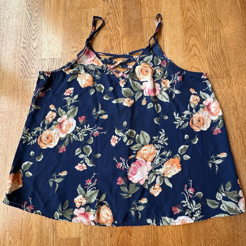 Wishful Park Blue Floral Top Tank Top Size Large